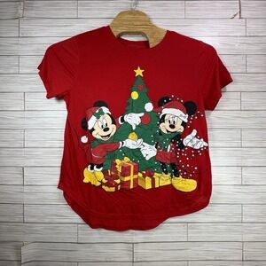 Disney Juniors Mickey & Minnie‎ Mouse Christmas Holiday Tee Sz 3XL (21) Red Tree